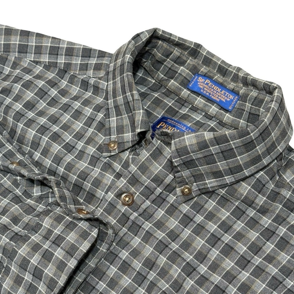 Pendleton Men Medium Plaid Wool Fireside Button Down Shirt Brown‎ Gray